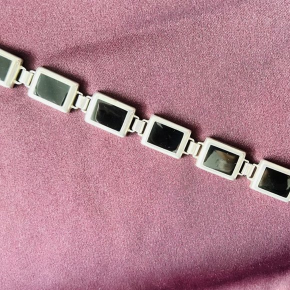 Handcrafted Classic  925 Sterling Silver Black Onyx Station Bracelet, Bezel Set - Picture 6 of 11